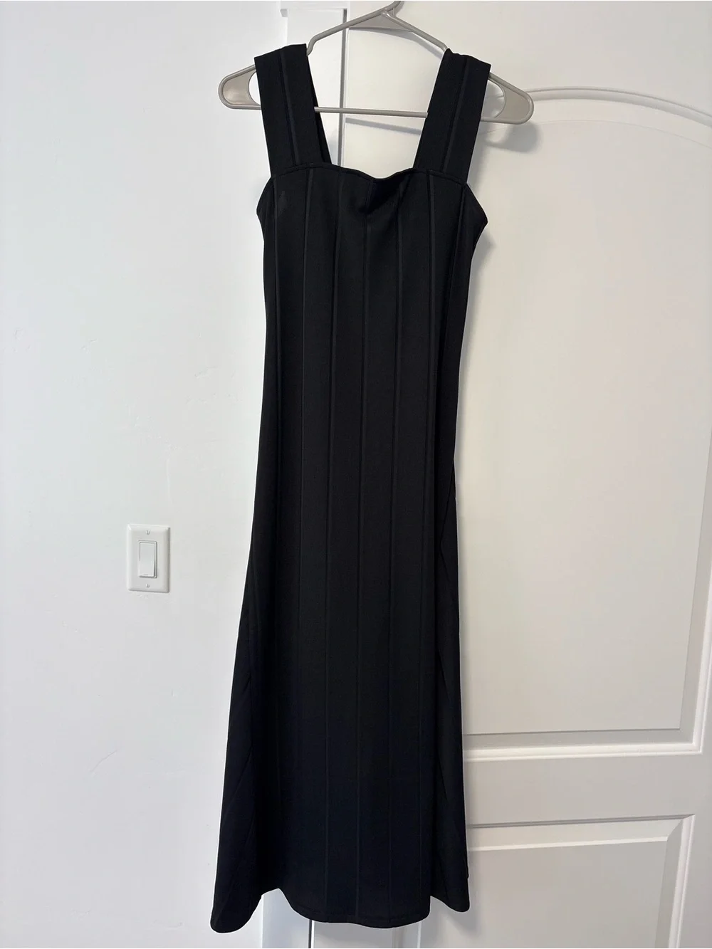 Theory Black Square-Neck Midi Dress with Wide Straps